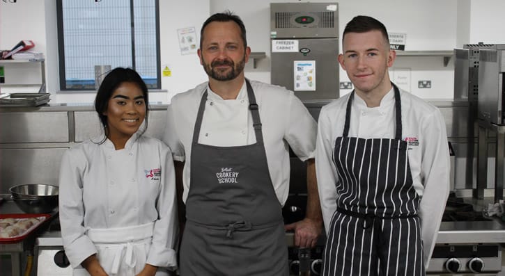  Ian Hunter from Belfast Cookery School visits SERC’s Downpatrick Campus to give students a demonstration on cooking with seafood. Level 2 Culinary Skills students Athicha Rafferty and Ryan Russell with Ian Hunter(centre) from Belfast Cookery School, who visited SERC’s Downpatrick Campus to give a seafood cookery demonstration to aspiring chefs.